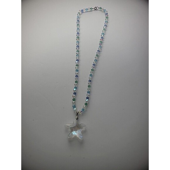Vintage Necklace Beaded Iridescent Pendant Star Woman Jewelry Costume - Picture 9 of 11